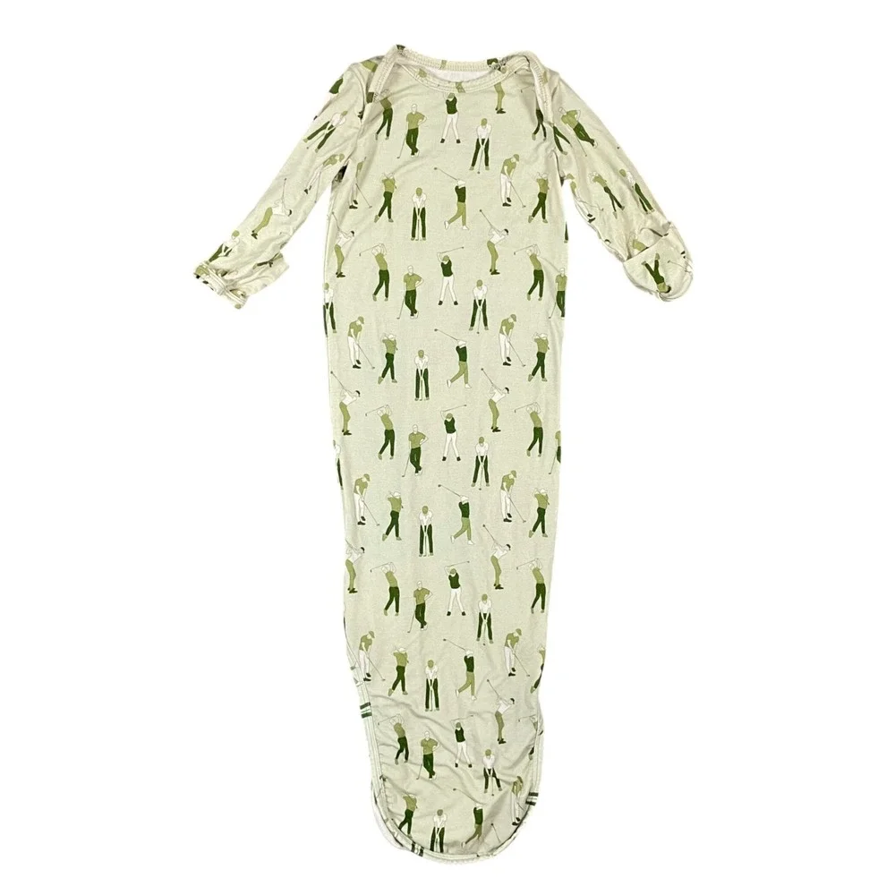 Goosies Baby Bamboo Knotted Gown 0-3 Months Golf Print Green Infant‎ Sleeper